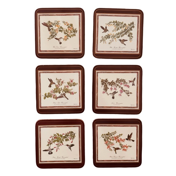 PIMPERNEL Vintage Cork Backed Coaster 4”x 4” (set of 6) Hummingbirds & Florals - Picture 1 of 8